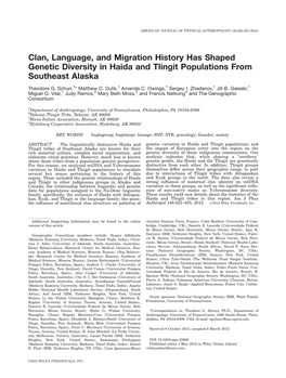 Clan, Language, and Migration History Has Shaped Genetic Diversity in Haida and Tlingit Populations from Southeast Alaska