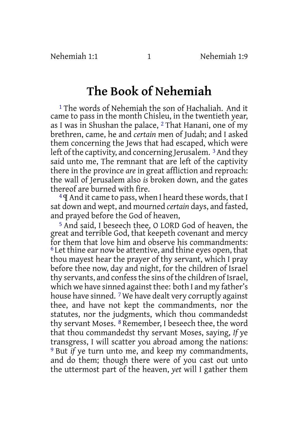 The Book of Nehemiah 1 the Words of Nehemiah the Son of Hachaliah