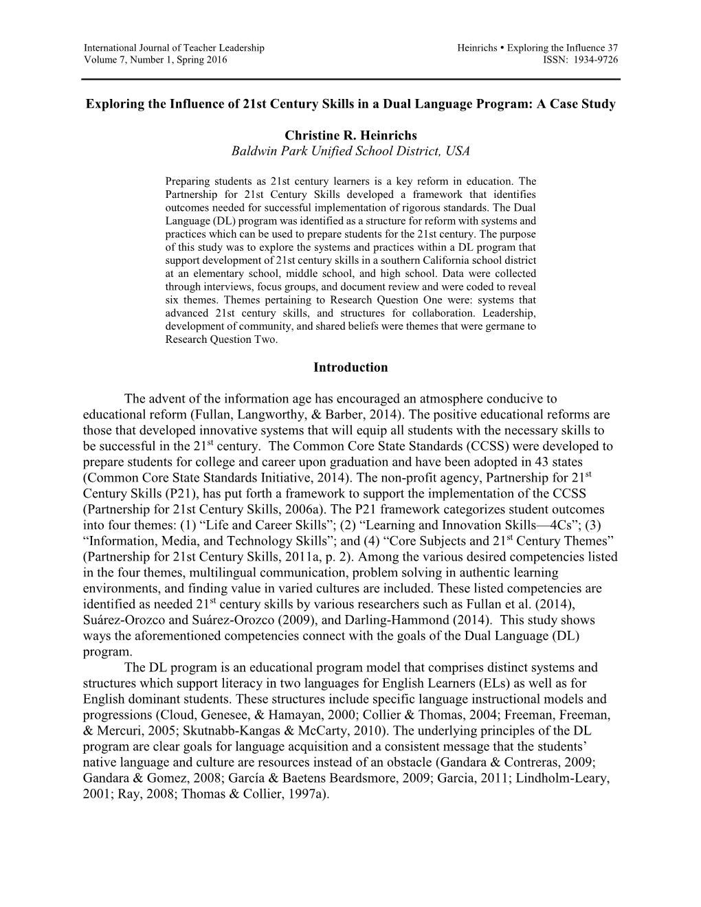 Exploring the Influence of 21St Century Skills in a Dual Language Program: a Case Study