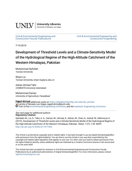 Development of Threshold Levels and a Climate-Sensitivity Model of the Hydrological Regime of the High-Altitude Catchment of the Western Himalayas, Pakistan