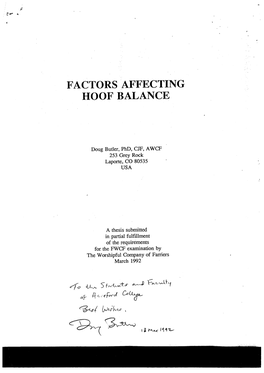 Factors Affecting Hoof Balance