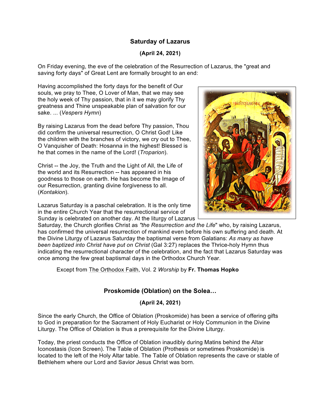 Saturday of Lazarus Proskomide (Oblation) on The