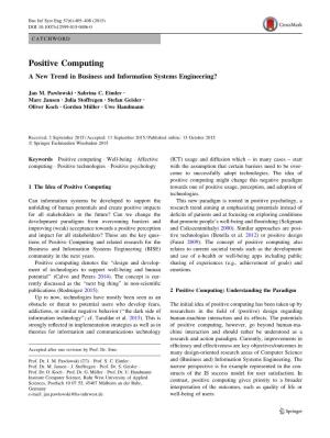 Positive Computing a New Trend in Business and Information Systems Engineering?