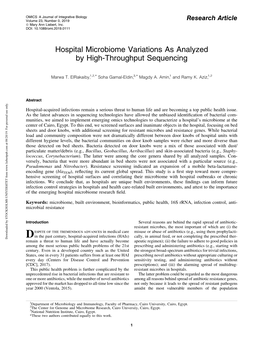 Hospital Microbiome Variations As Analyzed by High-Throughput Sequencing