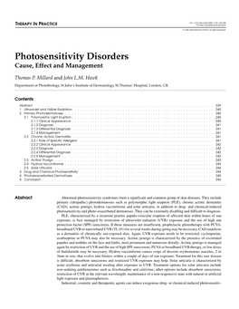 Photosensitivity Disorders Cause, Effect and Management