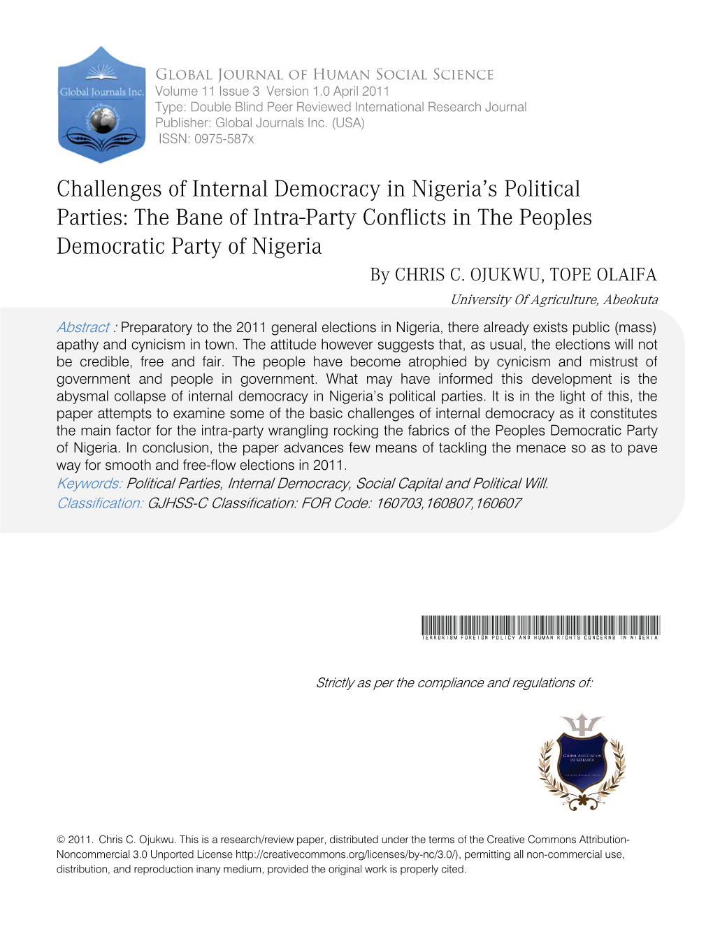 Challenges of Internal Democracy in Nigeria's Political Parties: the Bane