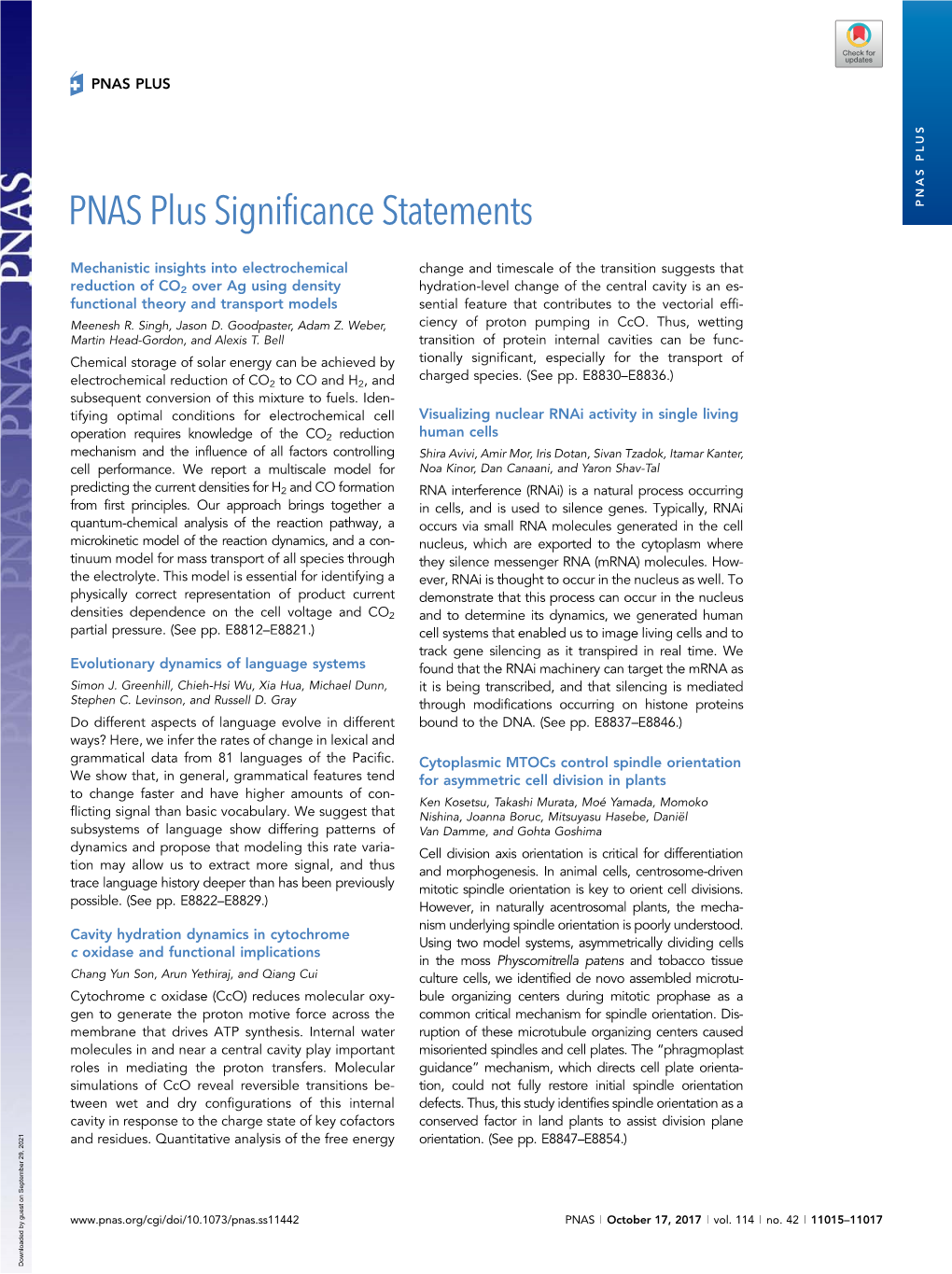 PNAS Plus Significance Statements PNAS PLUS