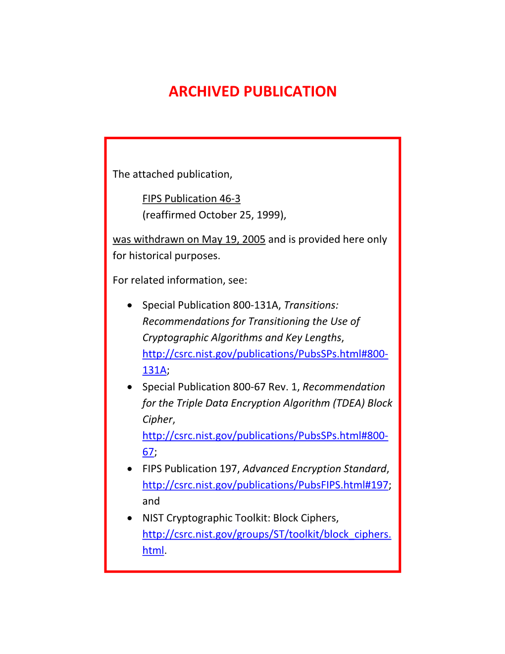 FIPS 46-3, Data Encryption Standard