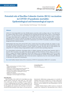 Potential Role of Bacillus Calmette-Guérin (BCG) Vaccination in COVID-19 Pandemic Mortality: Epidemiological and Immunological Aspects