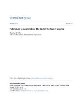 Petersburg to Appomattox: the End of the War in Virginia