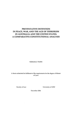 Preventative Detention in Peace, War, and the Age of Terrorism in Australia and the United States: a Comparative Constitutional Analysis