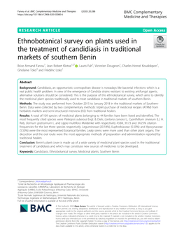 Ethnobotanical Survey on Plants Used in the Treatment of Candidiasis In