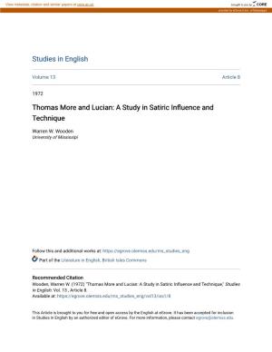 Thomas More and Lucian: a Study in Satiric Influence and Technique