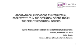 Geographical Indications As Intellectual Property Titles in the Operation of Dns and in the Dispute Resolution Policies