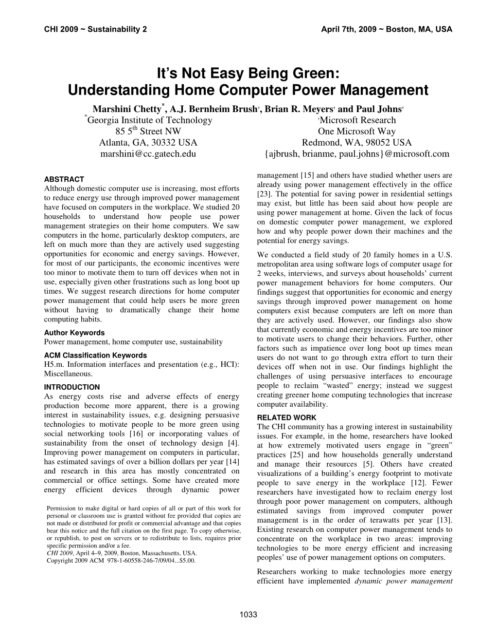 It's Not Easy Being Green: Understanding Home Computer