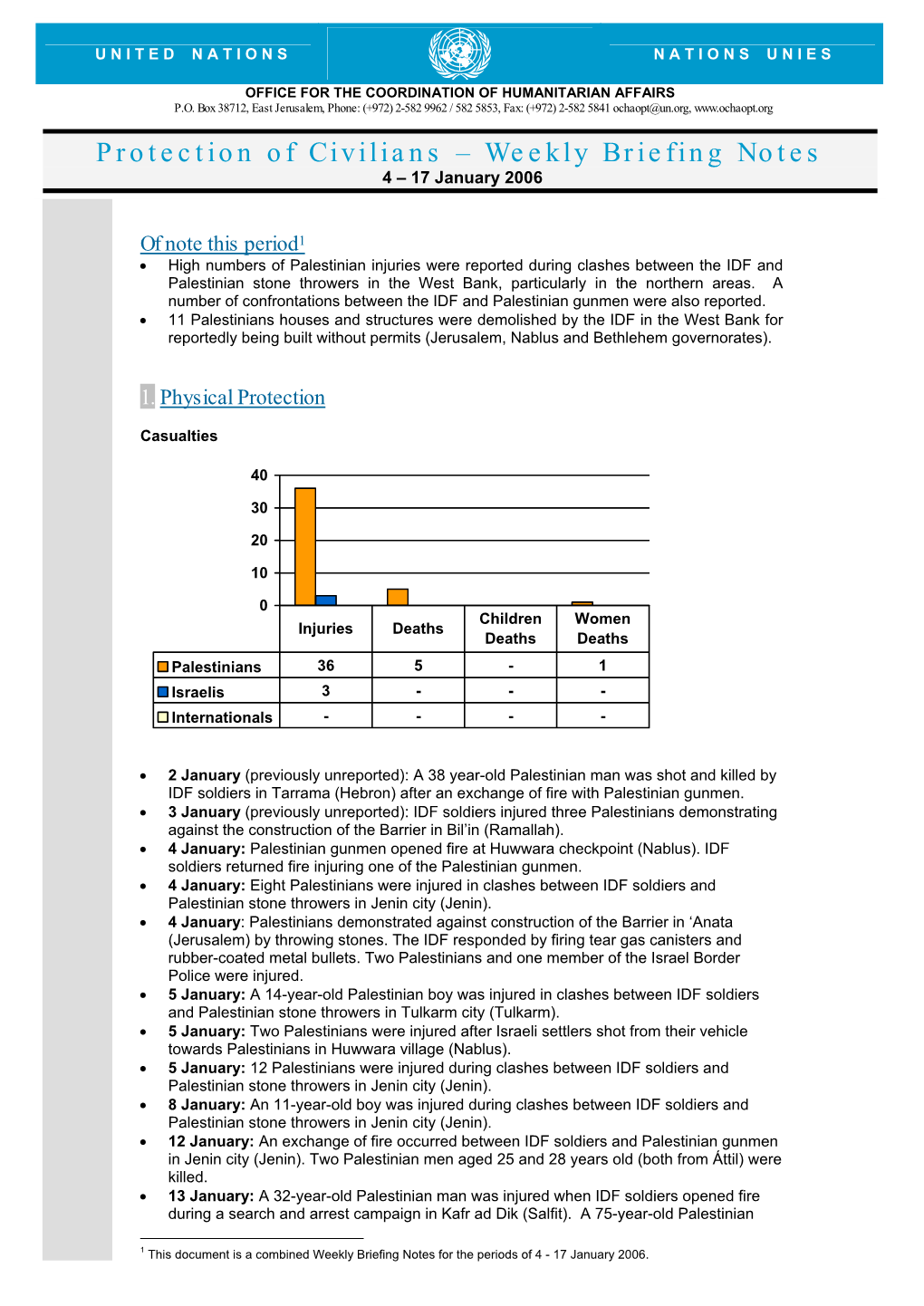 Protection of Civilians – Weekly Briefing Notes 4 – 17 January 2006