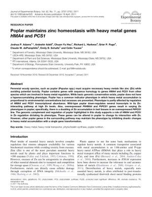 Poplar Maintains Zinc Homeostasis with Heavy Metal Genes HMA4 and PCS1