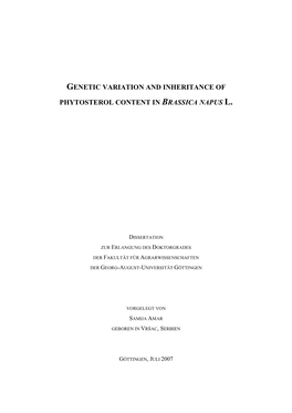 Genetic Variation and Inheritance of Phytosterol