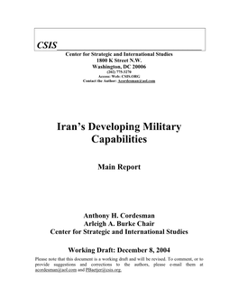 Iran's Developing Military Capabilities Main Report December 8, 2004