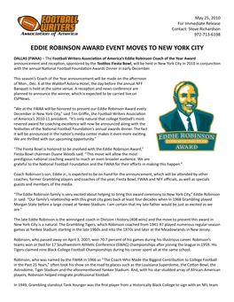 Eddie Robinson Award Event Moves to New York City