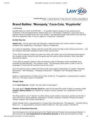 Brand Battles: 'Monopoly,' Coca-Cola, 'Kryptonite' - Law360