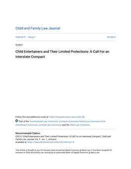 Child Entertainers and Their Limited Protections: a Call for an Interstate Compact