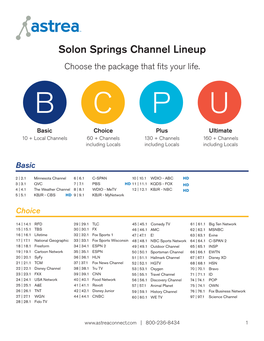 Solon Springs Channel Lineup Choose the Package That ﬁts Your Life
