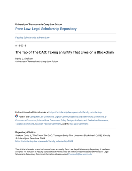 The Tao of the DAO: Taxing an Entity That Lives on a Blockchain