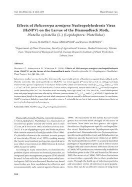 Hanpv) on the Larvae of the Diamondback Moth, Plutella Xylostella (L.) (Lepidoptera: Plutellidae