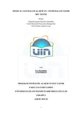 Hifdz Al-Nafs Dalam Al-Qur'an : Studi Dalam Tafsir Ibn 'Âsyûr