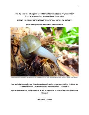 Final Report, the Xerces Society, Blue Mountains Terrestrial Mollusks Surveys