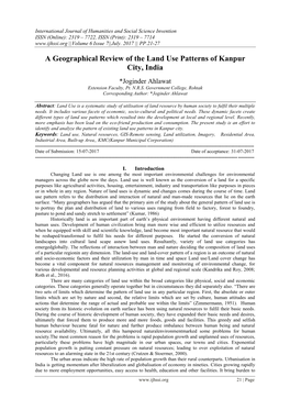 A Geographical Review of the Land Use Patterns of Kanpur City, India