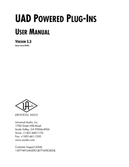 UAD Powered Plug-Ins Manual V5.3