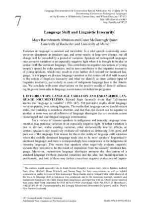 Language Shift and Linguistic Insecurity1