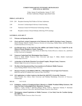 2007 CRITA Program Is Posted on the Tennessee Archaeology Network Website ABSTRACTS of PRESENTATIONS