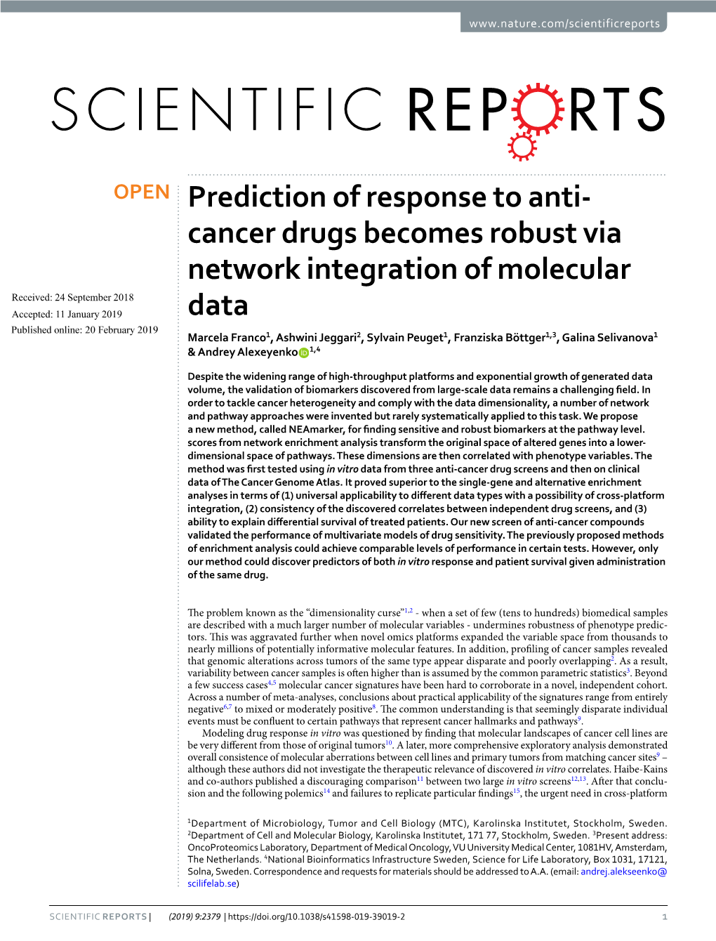 Prediction of Response to Anti-Cancer Drugs Becomes Robust Via Network