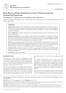 Bone Marrow Biopsy Evaluation in Cases of Pancytopenia-An