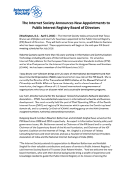The Internet Society Announces New Appointments to Public Interest Registry Board of Directors