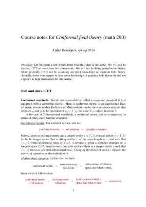 Course Notes for Conformal Field Theory (Math 290)