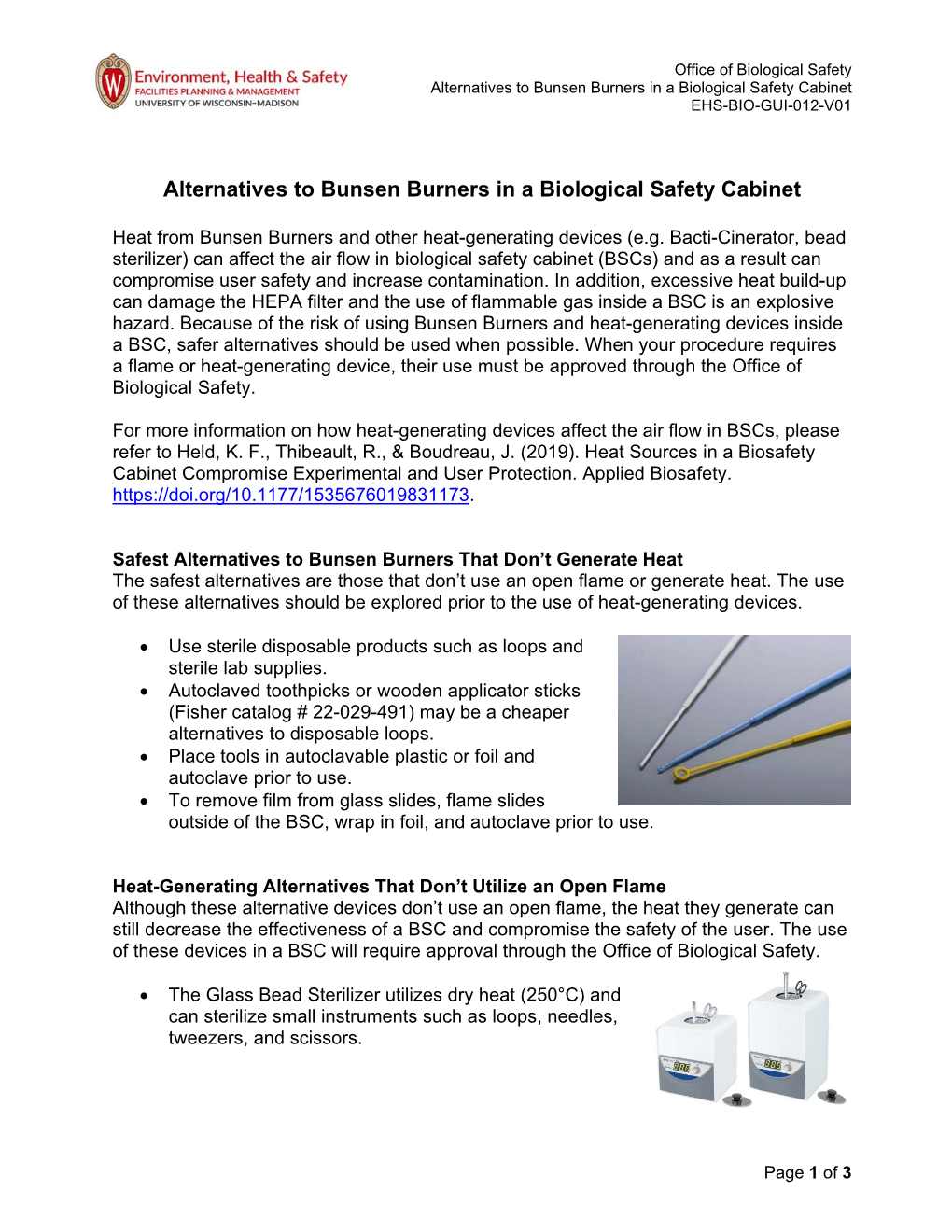 Alternatives to Bunsen Burners in a Biological Safety Cabinet EHS-BIO-GUI-012-V01