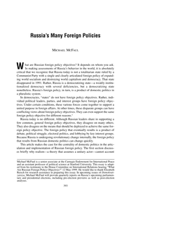 Russia's Many Foreign Policies