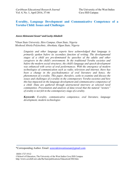 E-Orality, Language Development and Communicative Competence of a Yoruba Child: Issues and Challenges