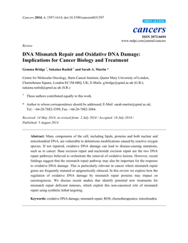 DNA Mismatch Repair and Oxidative DNA Damage: Implications for Cancer Biology and Treatment