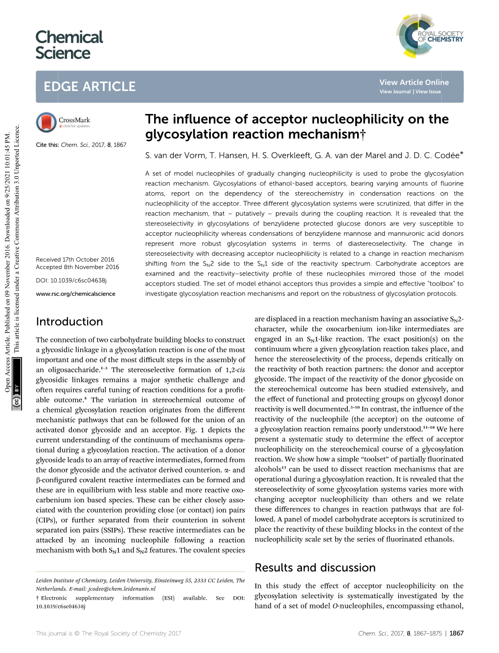 The Influence of Acceptor Nucleophilicity on the Glycosylation Reaction Mechanism