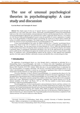 The Use of Unusual Psychological Theories in Psychobiography: a Case Study and Discussion