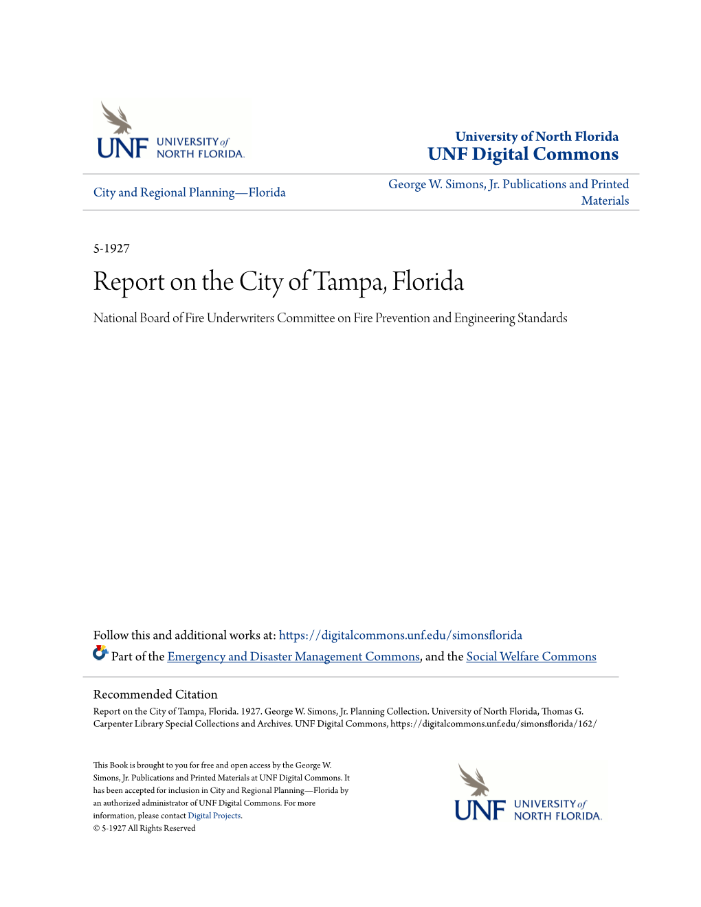 Report on the City of Tampa, Florida National Board of Fire Underwriters Committee on Fire Prevention and Engineering Standards