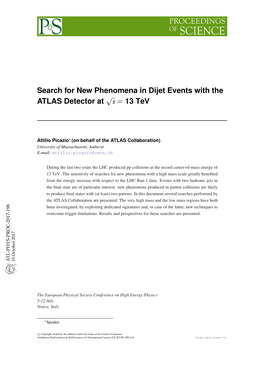 Search for New Phenomena in Dijet Events with the ATLAS Detector at S = 13 Tev Attilio Picazio