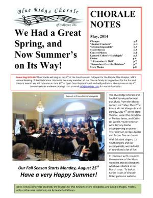 Chorale Newsletter