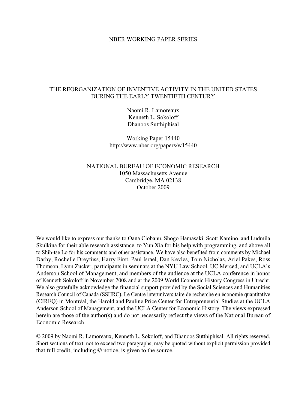 The Reorganization of Inventive Activity in the United States During the Early Twentieth Century