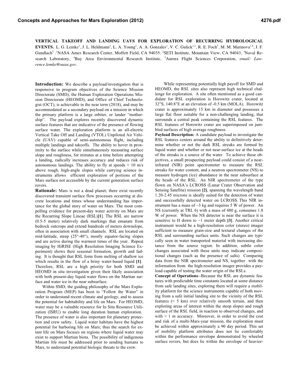 Vertical Takeoff and Landing Uavs for Exploration of Recurring Hydrological Events